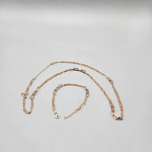 925 Rose Gold Plated  Multi Strand Necklace Bracelet Set ITALY
